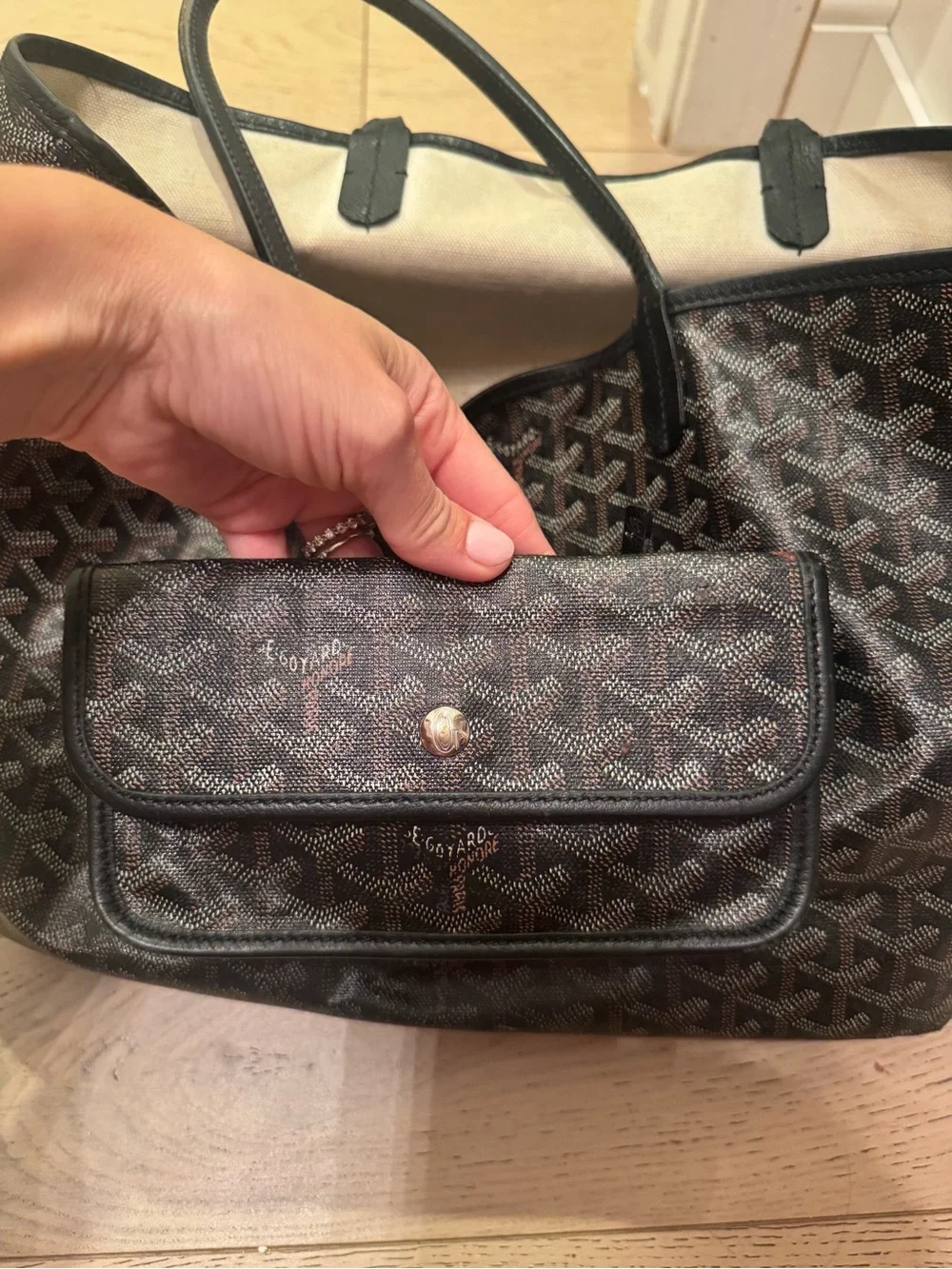 Goyard Black Chevron Saint Louis Tote with Matching Pouch